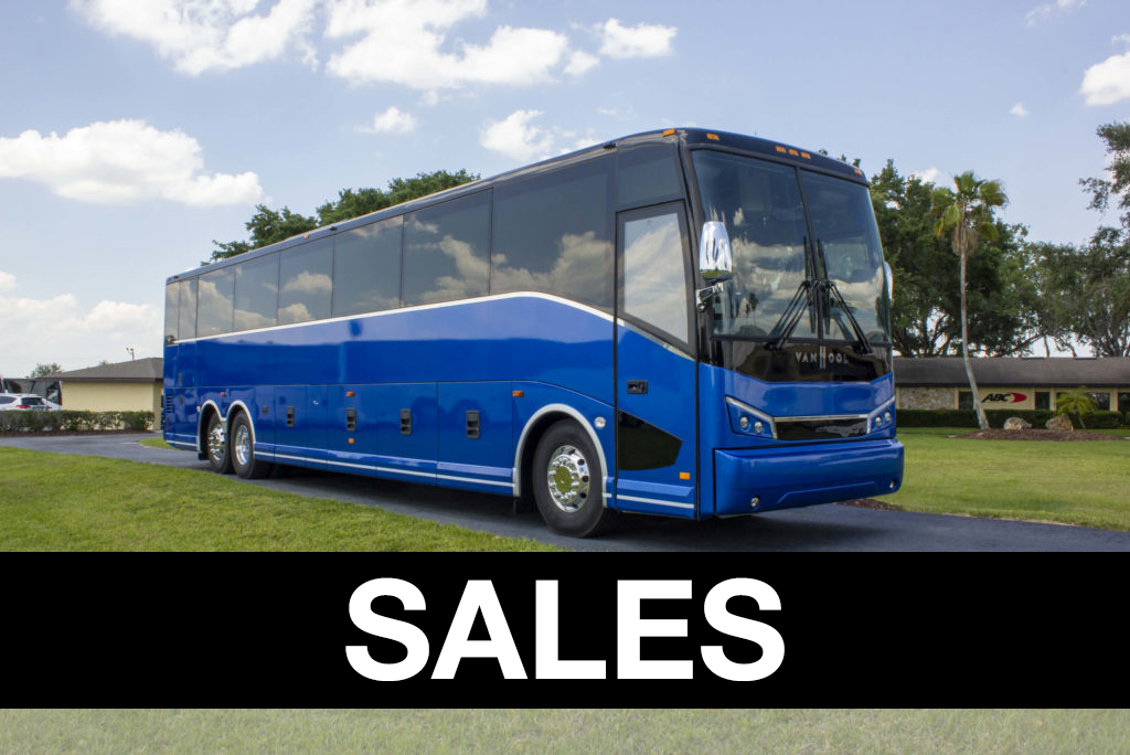 Sales banner over Blue motorcoach image